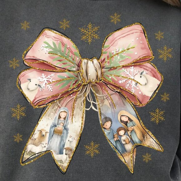 Jesus Christmas Coquette Bow Pink Nativity Baby Jesus Glitter Christian 141 - Picture 2 of 5